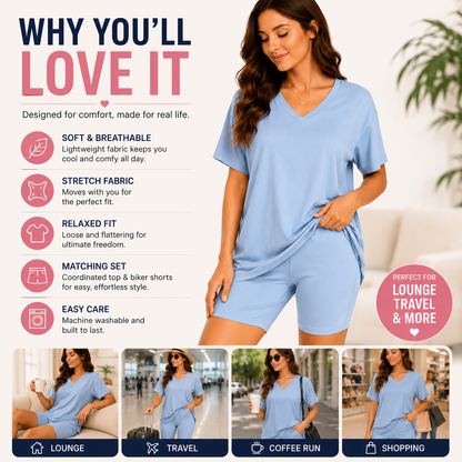 Effortless Summer Lounge Set Oversized Tee + Biker Shorts
